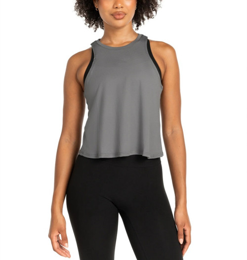 Women's loose fit racerback tank top with back split crew neck cropped tank