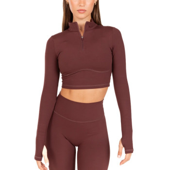 Long sleeve half zipper gym shirts compressive cropped tees