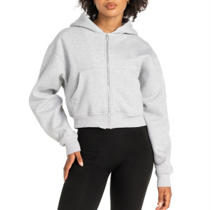 Relaxed fit hooded jackets full zipper cropped hoodies with front pockets