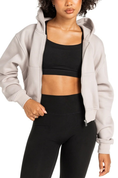 Relaxed fit hooded jackets full zipper cropped hoodies with front pockets