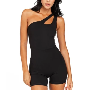 New arrival off shoulder cut out yoga jumpsuits women's curved one pieces shorts sets