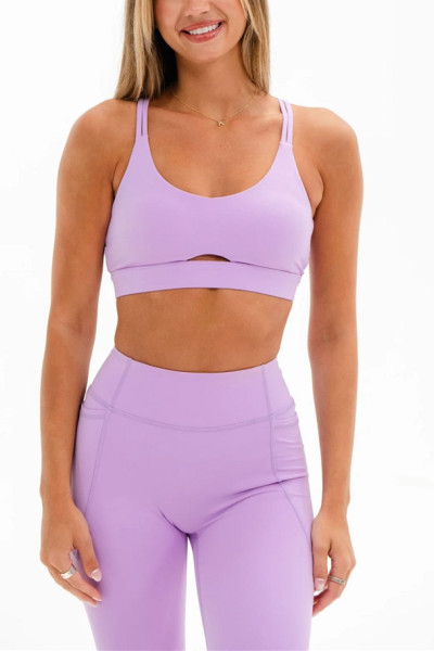 New arrival scoop neck strappy back sports bra padded classic supportive yoga bralette