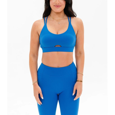 New arrival scoop neck strappy back sports bra padded classic supportive yoga bralette