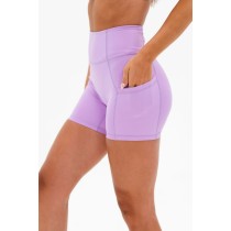 Women's high waisted pocket shorts moisture-wicking solid color yoga shorts