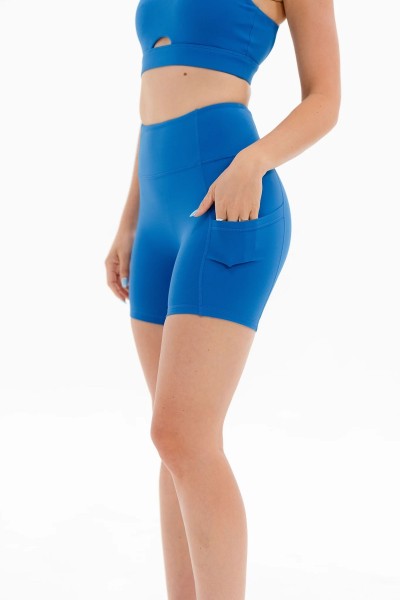 Women's high waisted pocket shorts moisture-wicking solid color yoga shorts