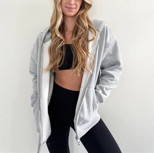 Oversized zip jackets with side pockets cotton fleece warm cozy hoodies