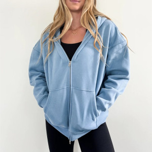 Oversized zip jackets with side pockets cotton fleece warm cozy hoodies