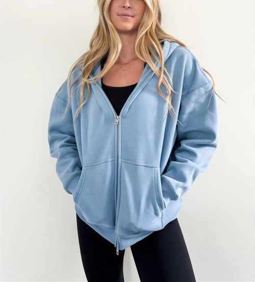 Oversized zip jackets with side pockets cotton fleece warm cozy hoodies