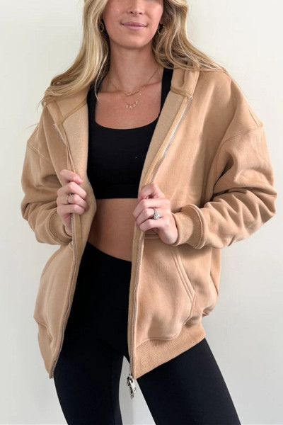 Oversized zip jackets with side pockets cotton fleece warm cozy hoodies