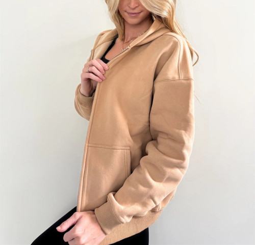 Oversized zip jackets with side pockets cotton fleece warm cozy hoodies