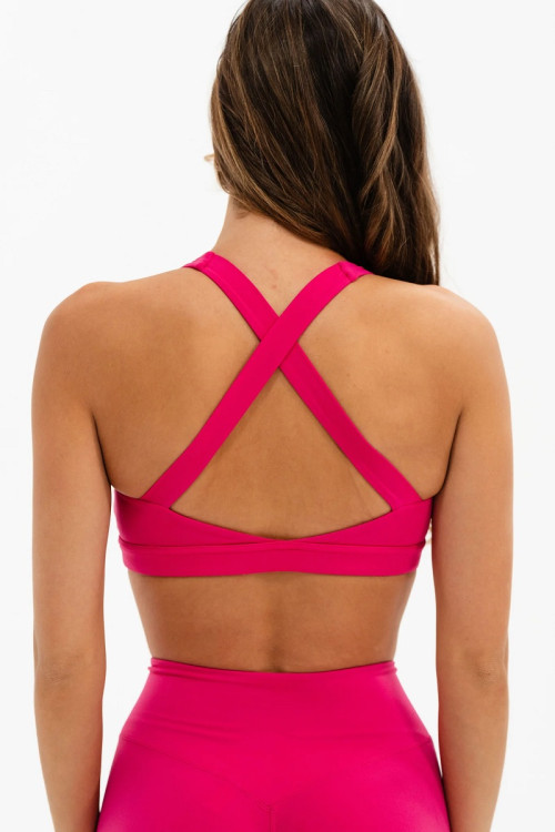 New arrival high support scoop neck back cross sports bra padded yoga bralette