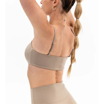 Moisture-wicking nylon spandex ruched tube top with removable paddings