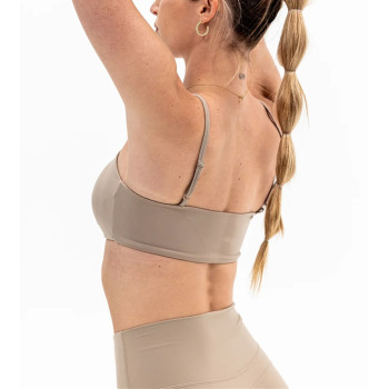 Moisture-wicking nylon spandex ruched tube top with removable paddings