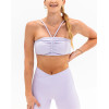 Moisture-wicking nylon spandex ruched tube top with removable paddings