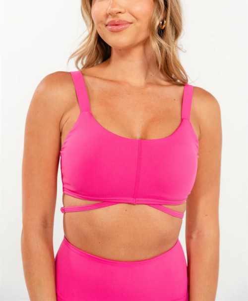 Square neck sexy medium support sports bra open back solid color yoga bralette