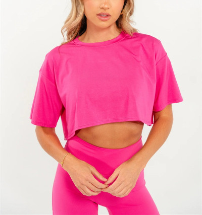 Short sleeve loose fit cropped t shirts crew neck athleisure style tees