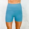 High waisted solid color biker shorts with pockets butt lifting yoga shorts