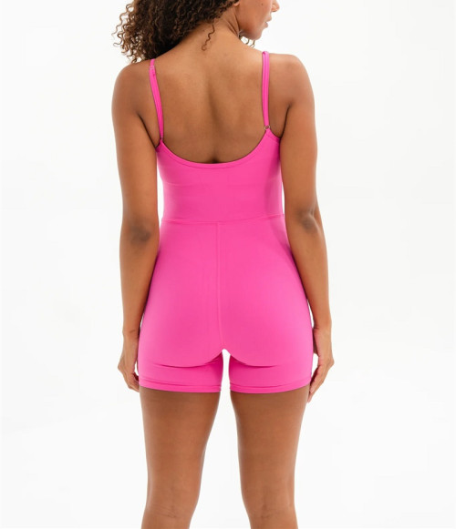 Women's spaghetti strap one piece fitness shorts U back basic style short rompers