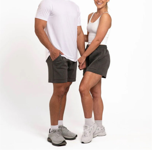 Unisex cotton fleece running shorts with side pockets