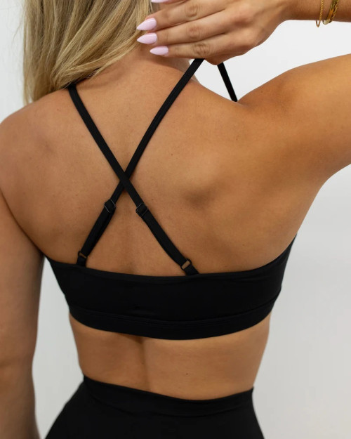 Scoop neck front ruched sports bra light support back cross yoga bralette