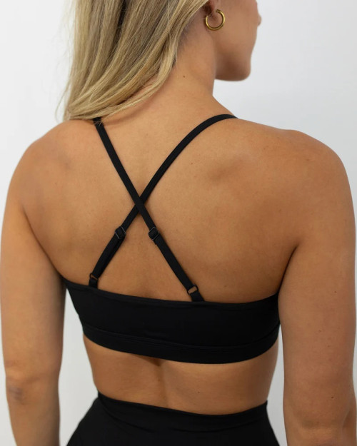 Scoop neck front ruched sports bra light support back cross yoga bralette