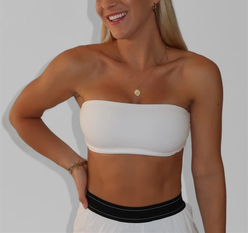 Women's athleisure style bandeau sports bra solid color classic tube top