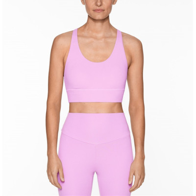 Medium support back cross sports bra scoop neck longline gym crop