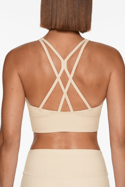 Medium support back cross sports bra scoop neck longline gym crop