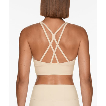Medium support back cross sports bra scoop neck longline gym crop