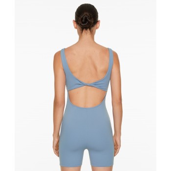 Squre neck wide strap padded jumpsuits twist back one piece fitness sets