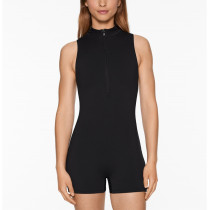 Sleeveless zipper jumpsuits for women mock neck half zipper fitness bodysuits