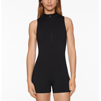 Sleeveless zipper jumpsuits for women mock neck half zipper fitness bodysuits