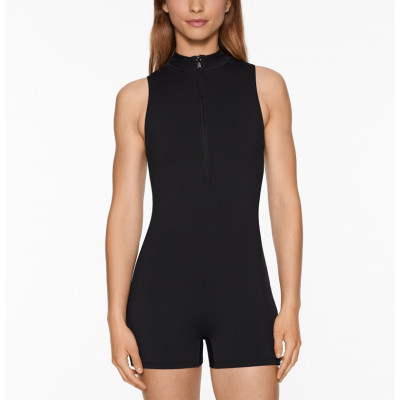 Sleeveless zipper jumpsuits for women mock neck half zipper fitness bodysuits