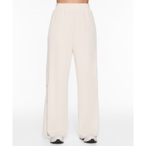 Elastic waist wide leg cotton fleece pants with buttons comfortable cozy trousers