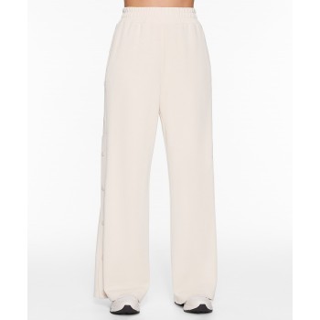 Elastic waist wide leg cotton fleece pants with buttons comfortable cozy trousers