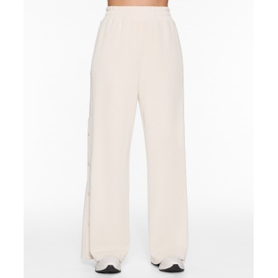 Elastic waist wide leg cotton fleece pants with buttons comfortable cozy trousers