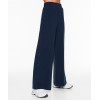 Elastic waist wide leg cotton fleece pants with buttons comfortable cozy trousers