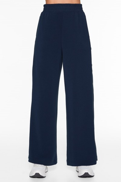 Elastic waist wide leg cotton fleece pants with buttons comfortable cozy trousers