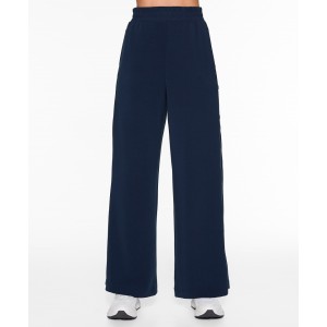 Elastic waist wide leg cotton fleece pants with buttons comfortable cozy trousers