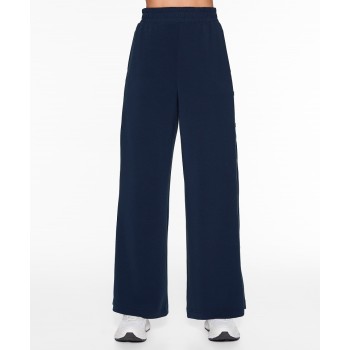 Elastic waist wide leg cotton fleece pants with buttons comfortable cozy trousers