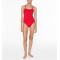 Spaghetti strap open back swimsuits one piece square neck curved beachwear
