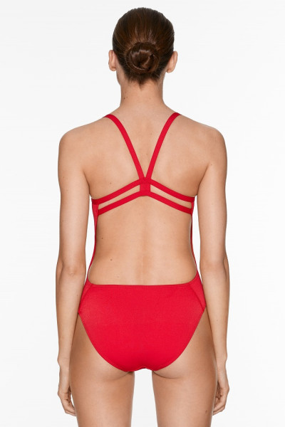 Spaghetti strap open back swimsuits one piece square neck curved beachwear