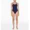 Spaghetti strap open back swimsuits one piece square neck curved beachwear