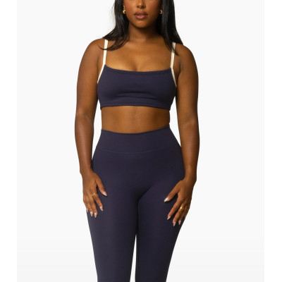 Buttery soft contrast trim yoga bralette padded spaghetti strap sports bra
