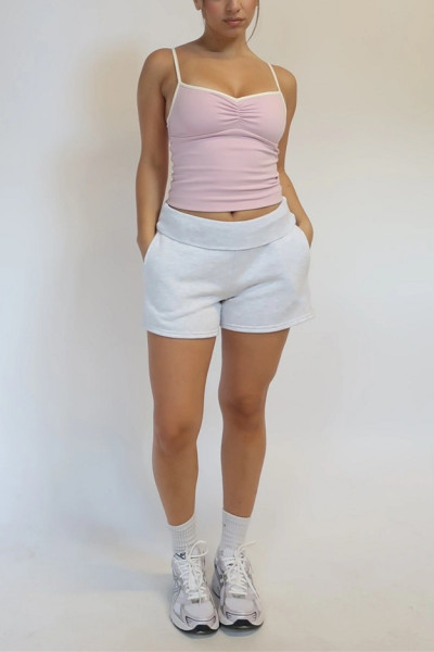 Cotton blend cozy shorts for women relaxed fit cotton shorts with side pockets