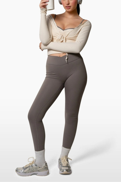 Crossover waistband yoga leggings without front seam high stretchy curvy fitness tights