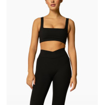 Women's padded reversible sports bra medium support yoga bralette with wide strap