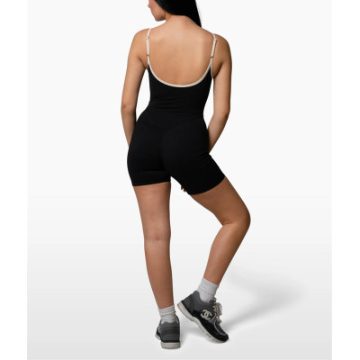 Women's buttery soft contrast trim shorts onesies u back one piece fitness bodysuits