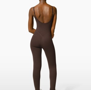 Lower back full length yoga bodysuits with spaghetti straps