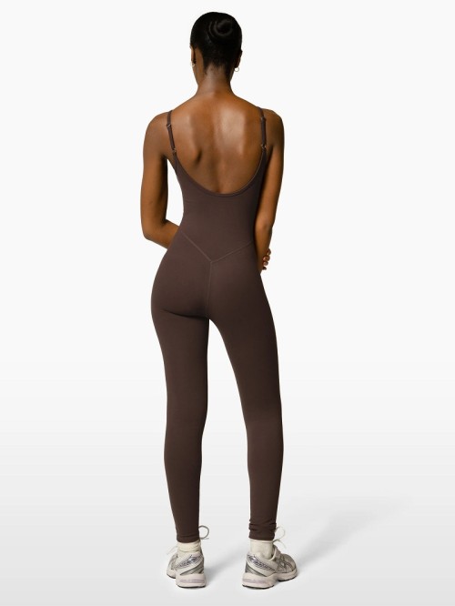 Lower back full length yoga bodysuits with spaghetti straps